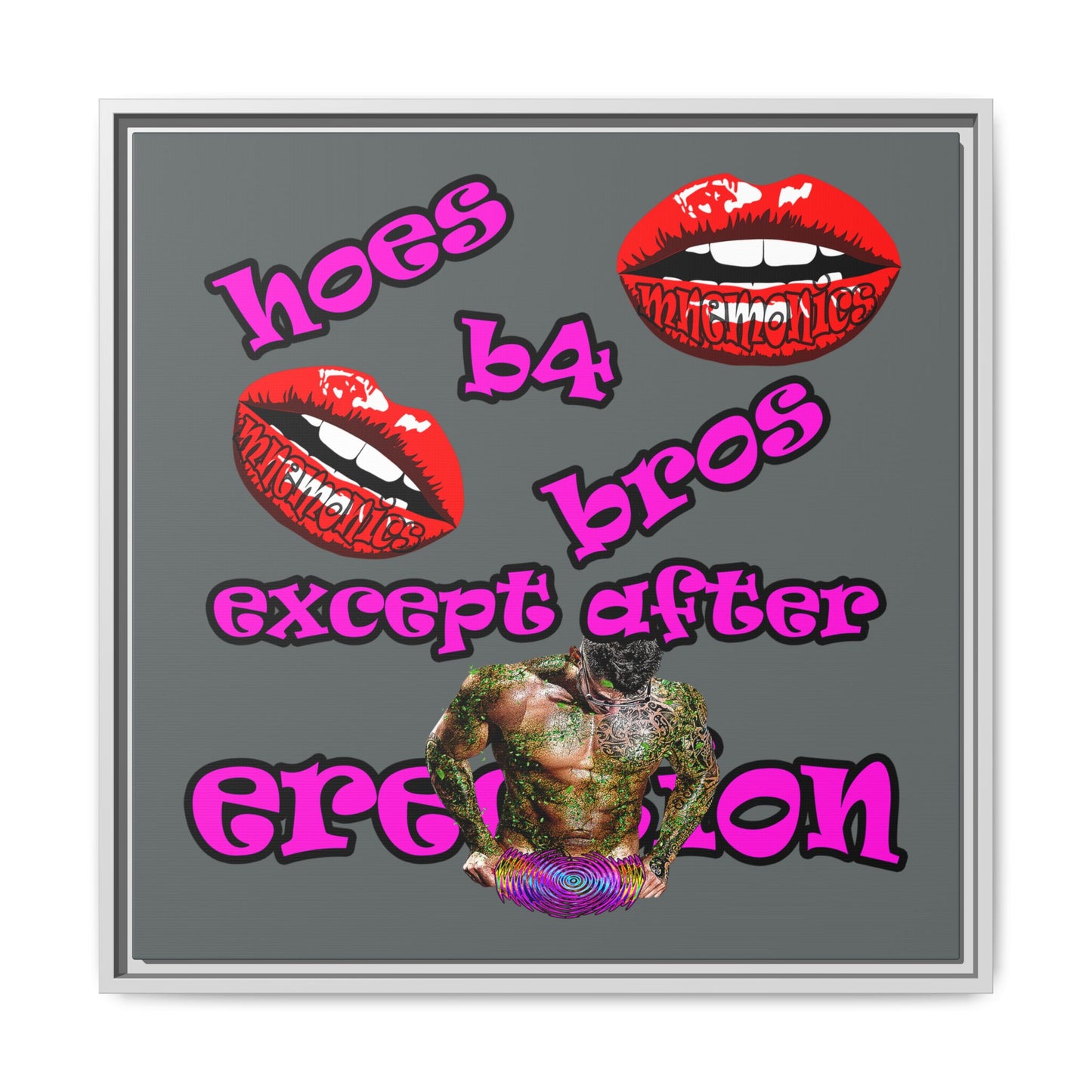 hoes b4 bros - framed canvas art (dark grey)