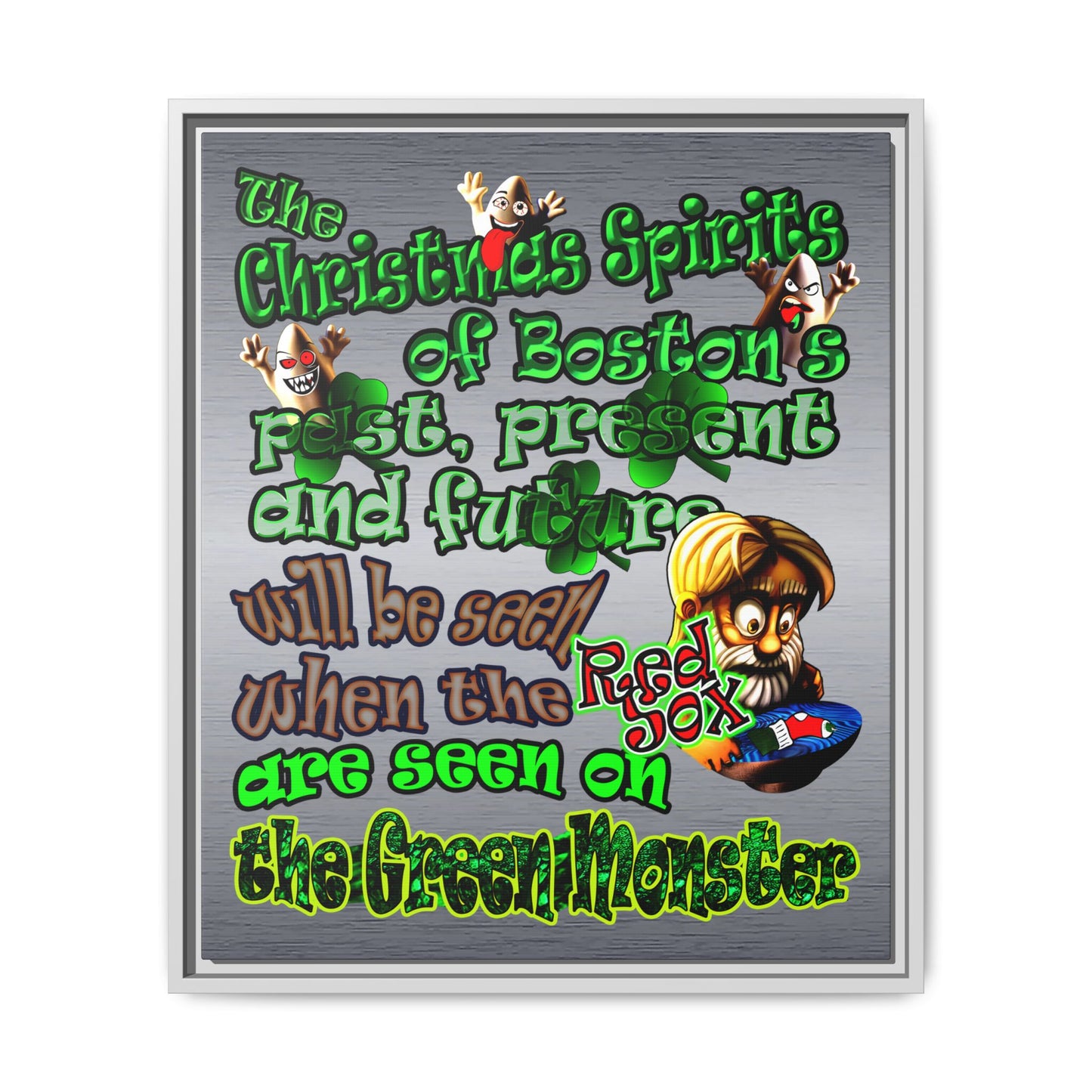 christmas spirits of boston - framed canvas art (brushed nickel)