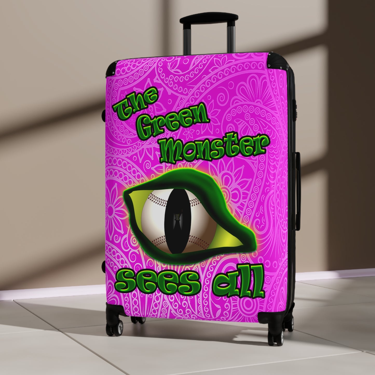 green monster - Suitcase (pink swirl)