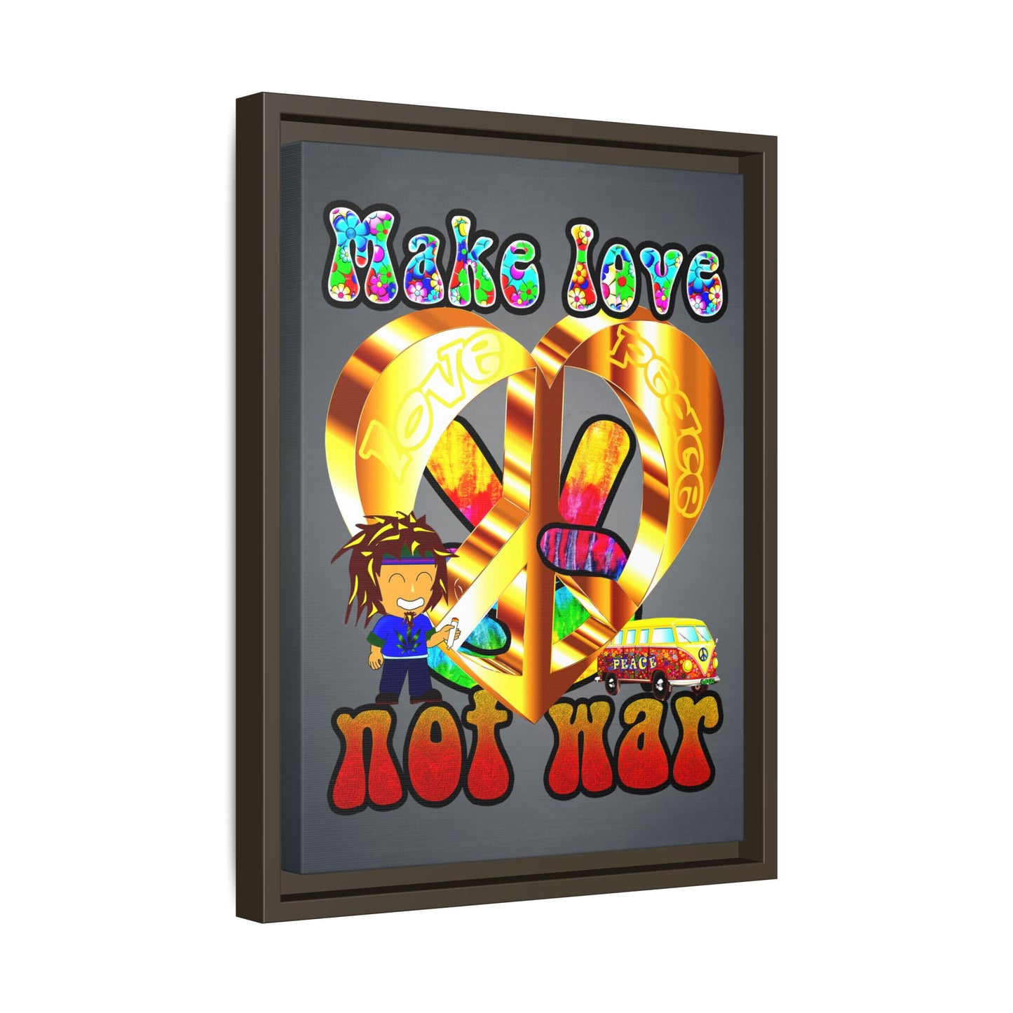 love peace - framed canvas art (grey-light grey)