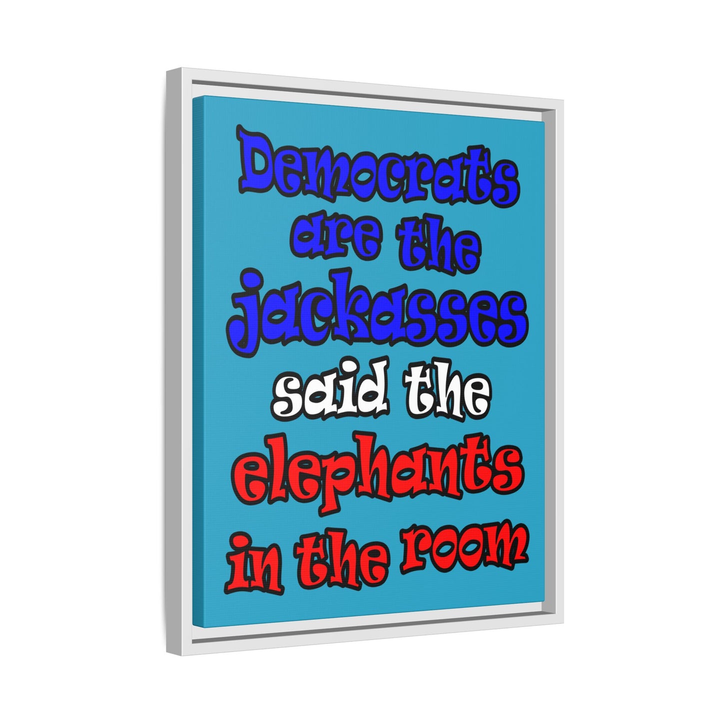 donkeys and elephants - framed canvas art (turquoise)