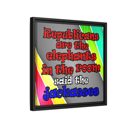 donkeys and elephants - framed canvas art (rainbow split)