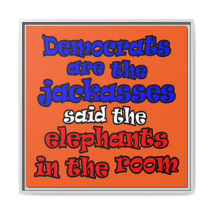 donkeys and elephants - framed canvas art (orange)
