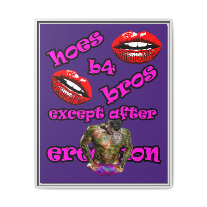 hoes b4 bros - framed canvas art (purple)