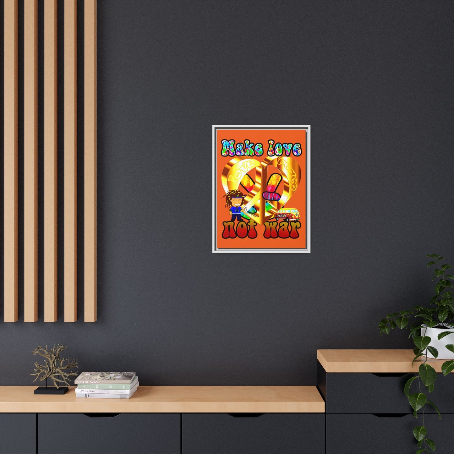 love peace - framed canvas art (orange)