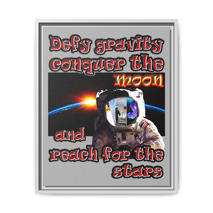 defy conquer reach - framed canvas art (light grey)