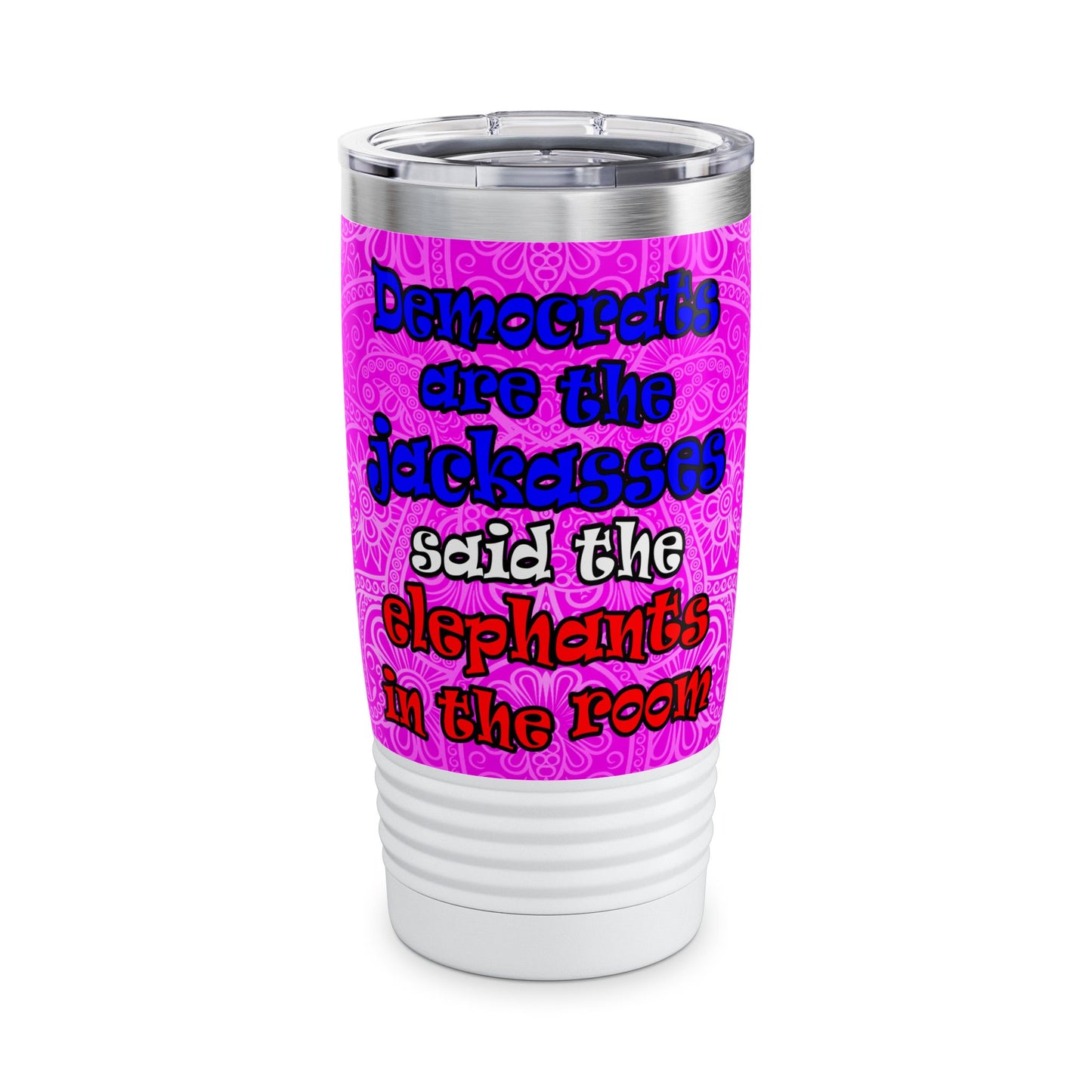 donkeys and elephants - Ringneck Tumbler, 20oz (pink swirl)