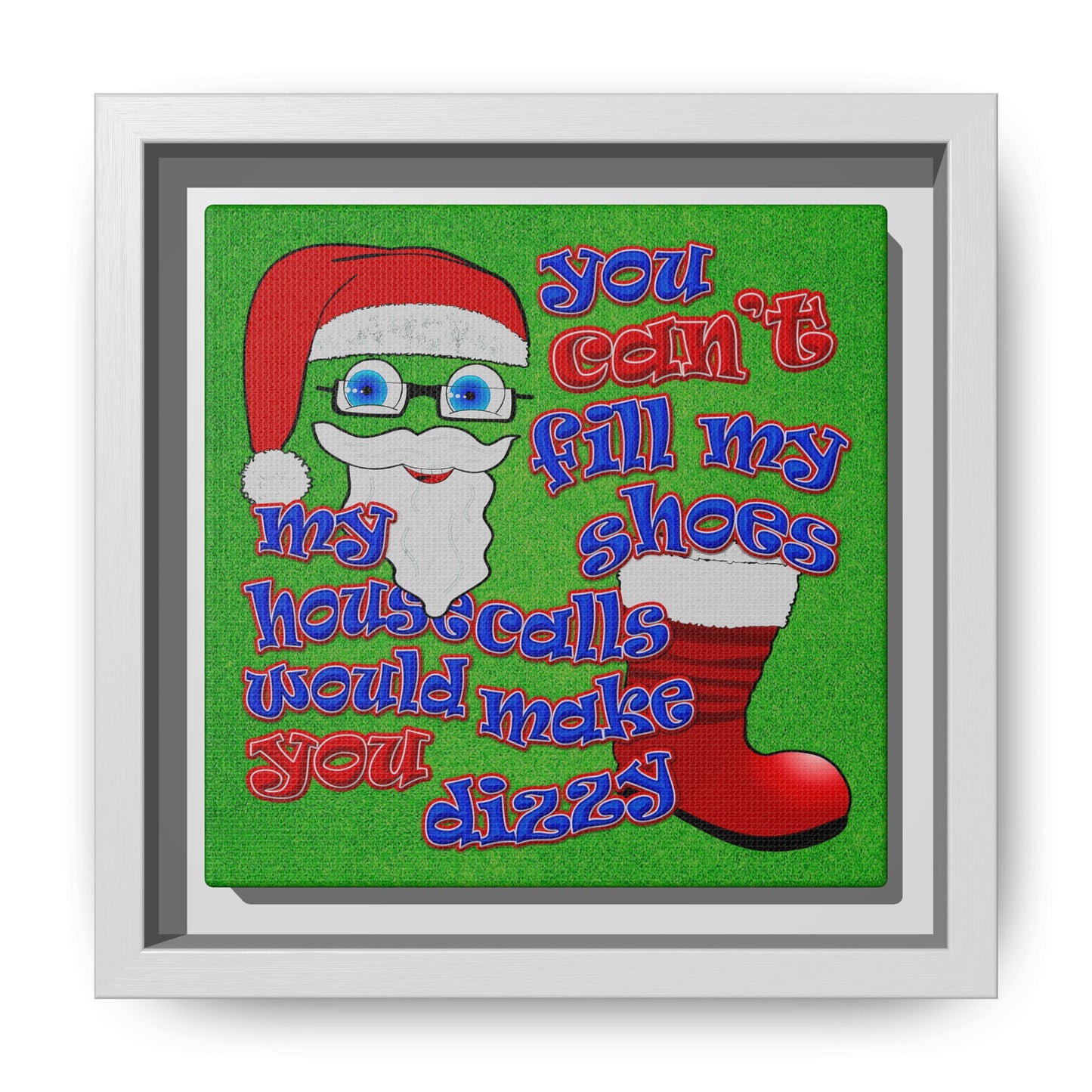 santa's shoes - framed canvas art (green turf)