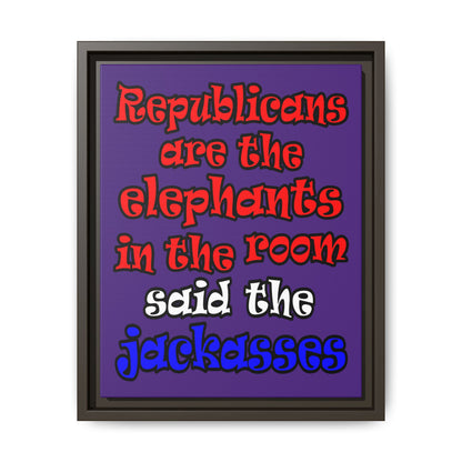 donkeys and elephants - framed canvas art (purple)