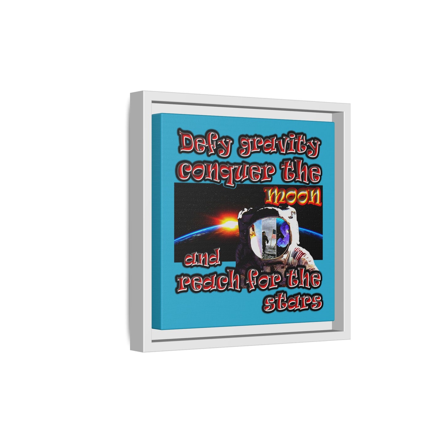 defy conquer reach - framed canvas art (turquoise)