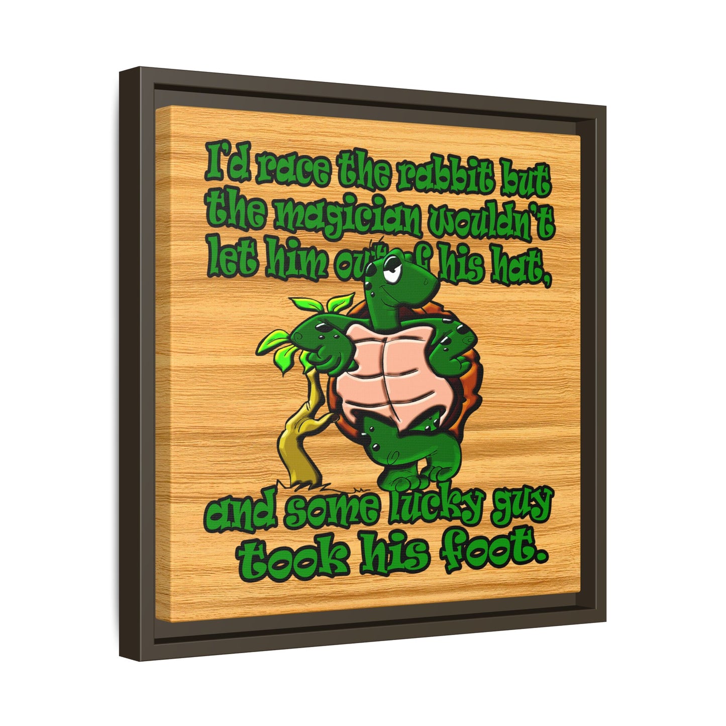 turtle race - framed canvas art (butterscotch wood finish)