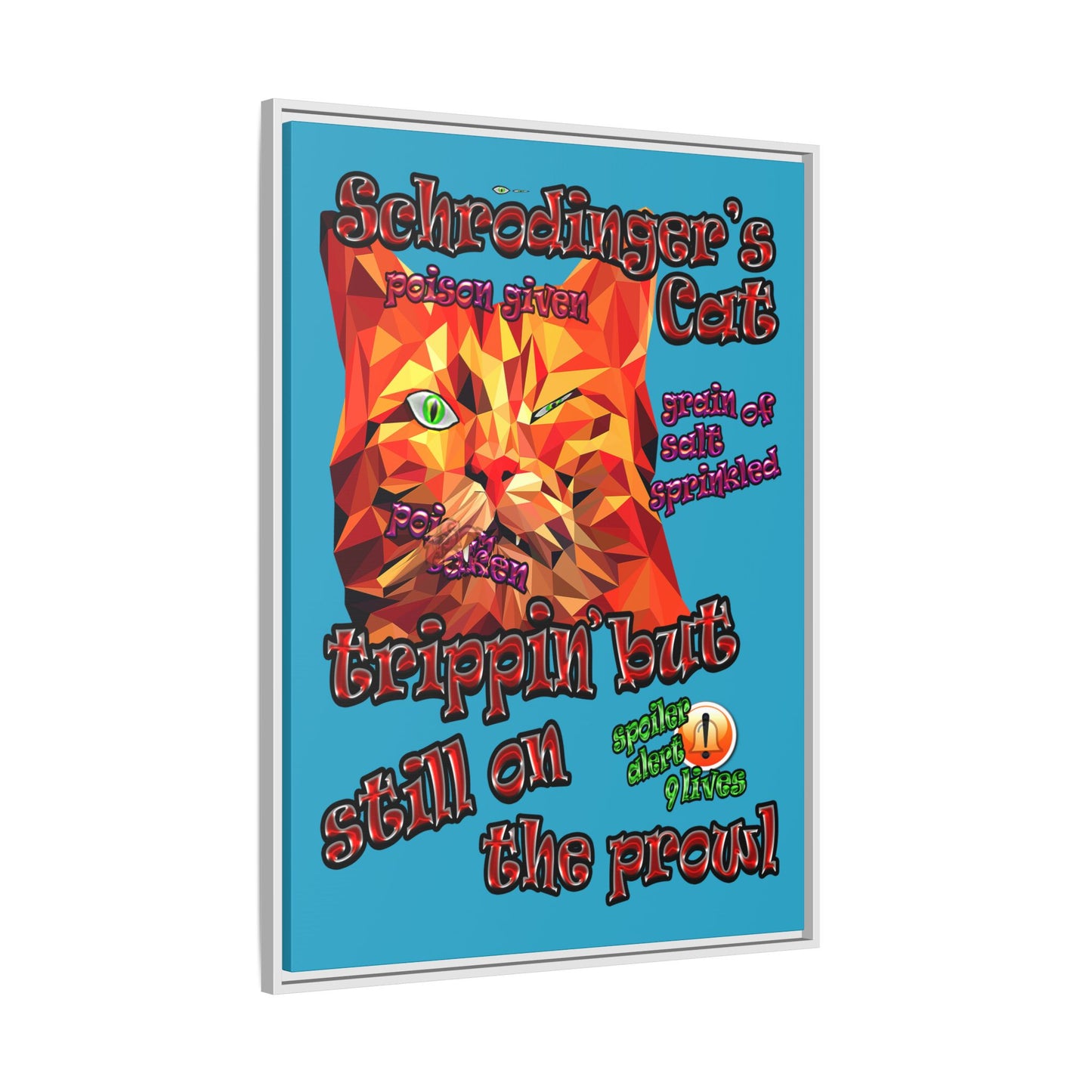 schrodinger's cat - framed canvas art (turquoise)