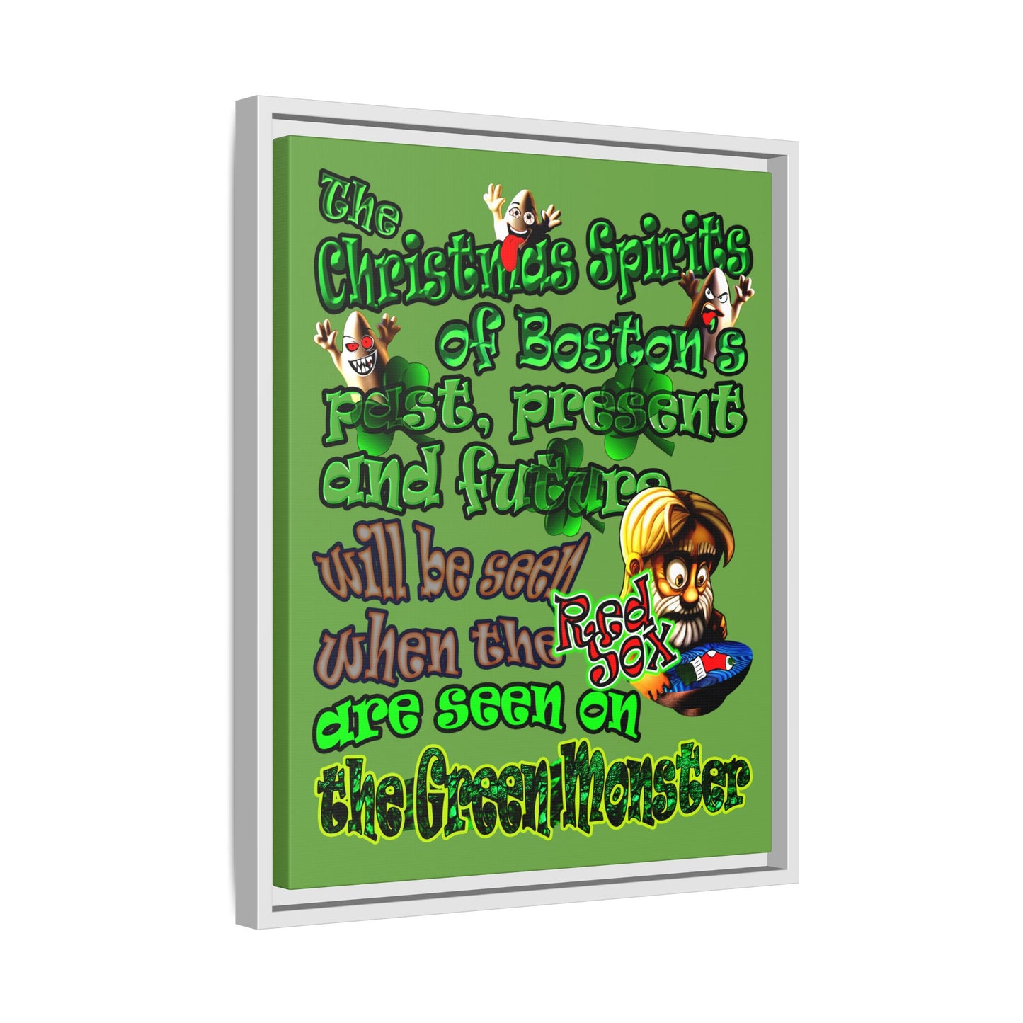 christmas spirits of boston - framed canvas art (green)