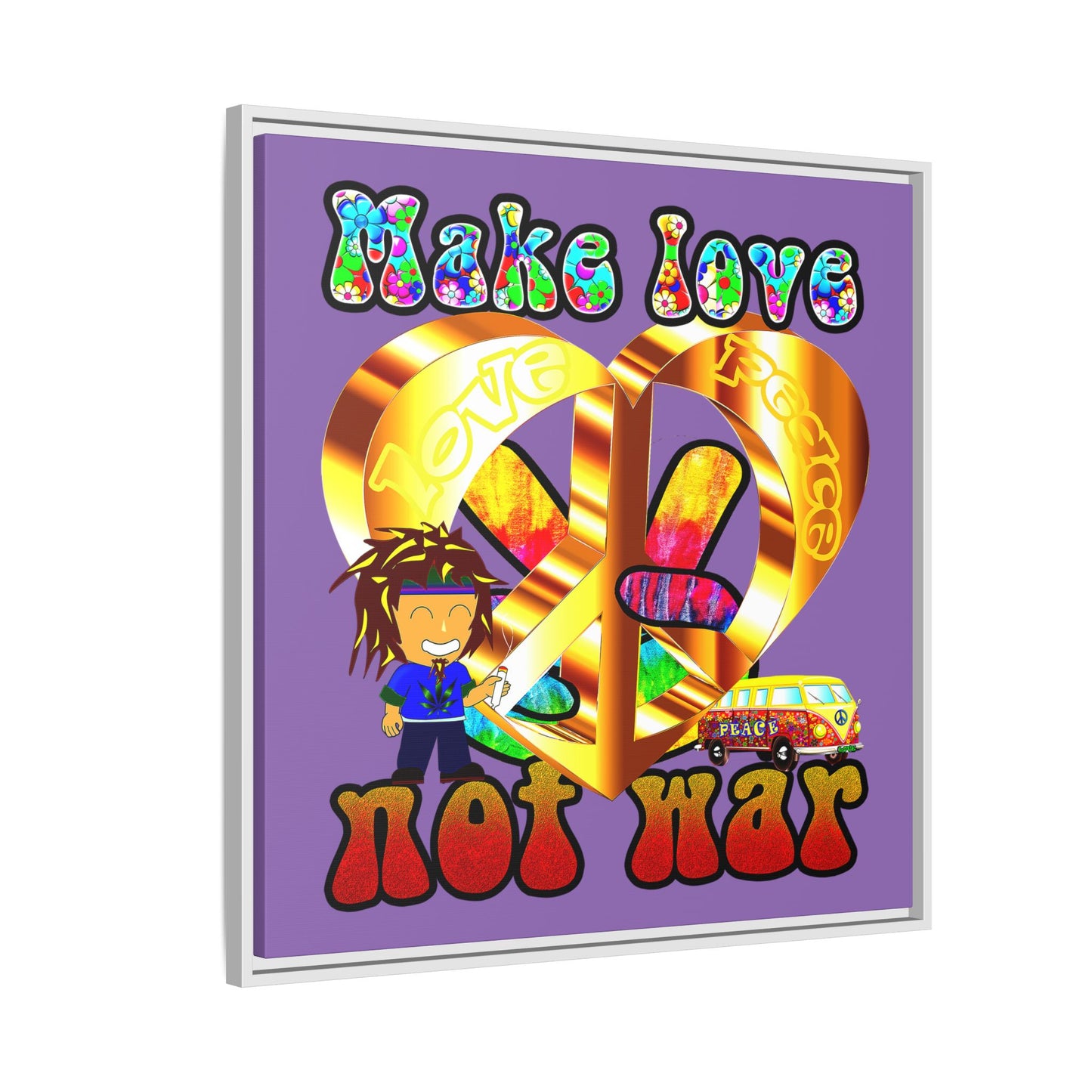 love peace - framed canvas art (light purple)