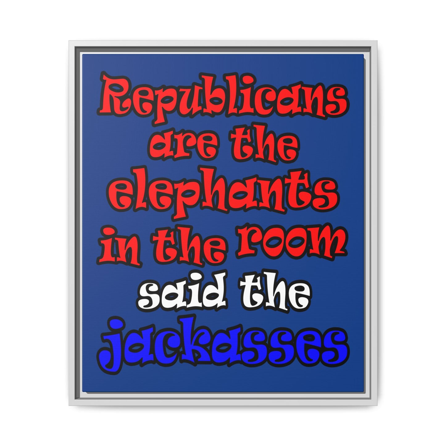 donkeys and elephants - framed canvas art (dark blue)