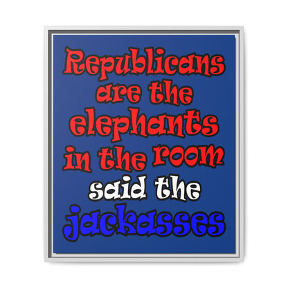 donkeys and elephants - framed canvas art (dark blue)