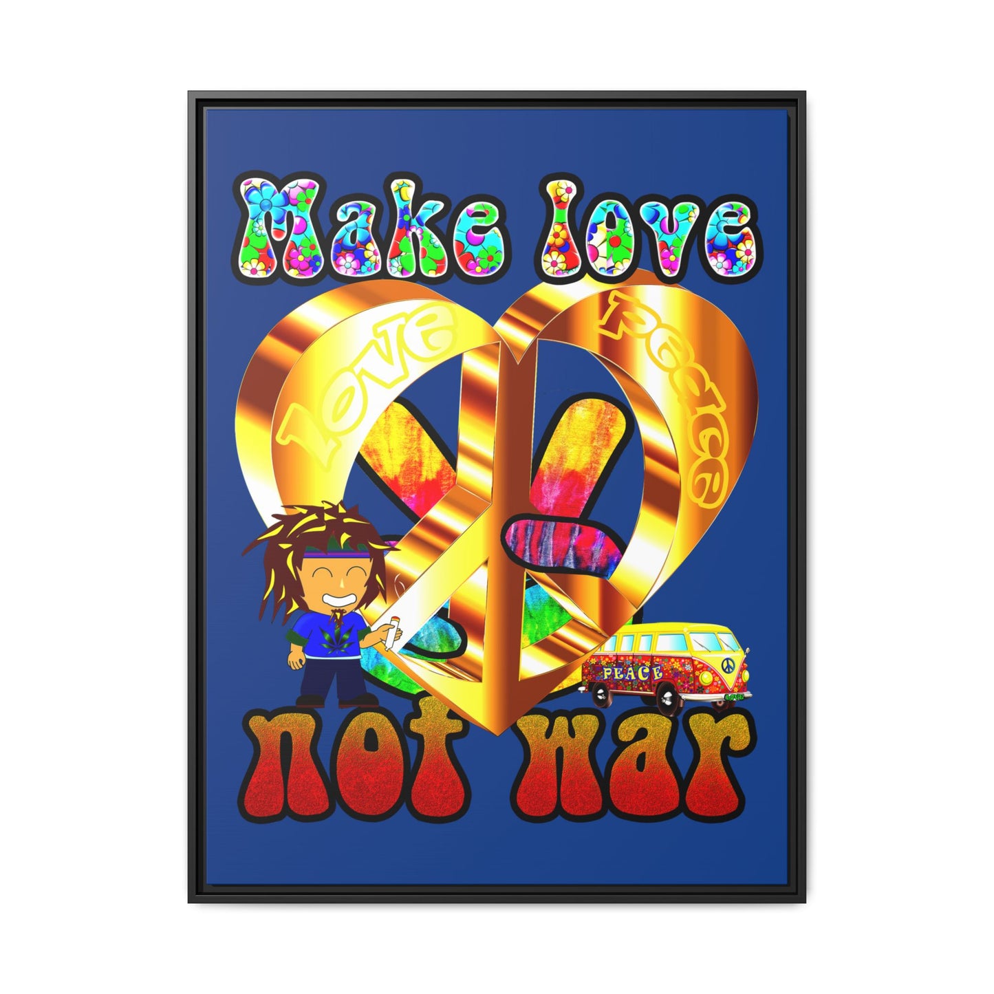 love peace - framed canvas art (dark blue)