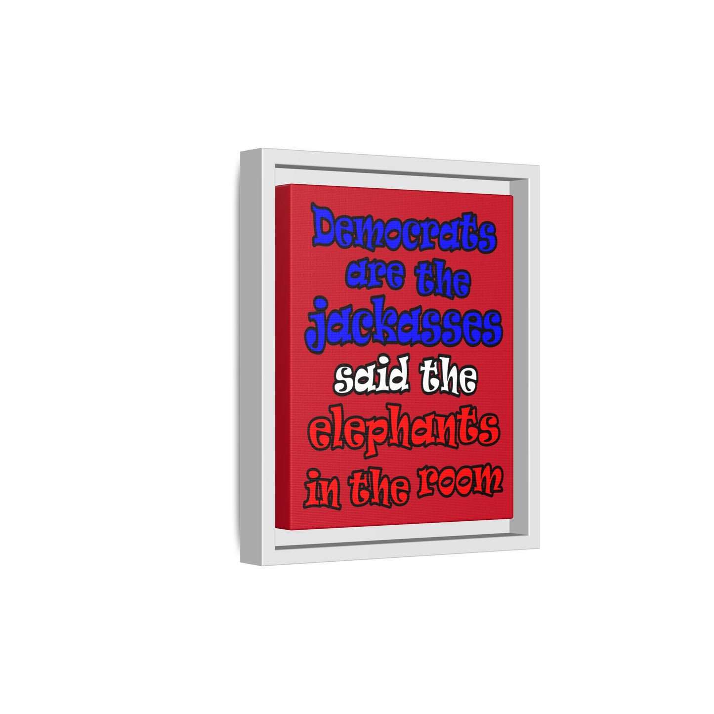donkeys and elephants - framed canvas art (dark red)