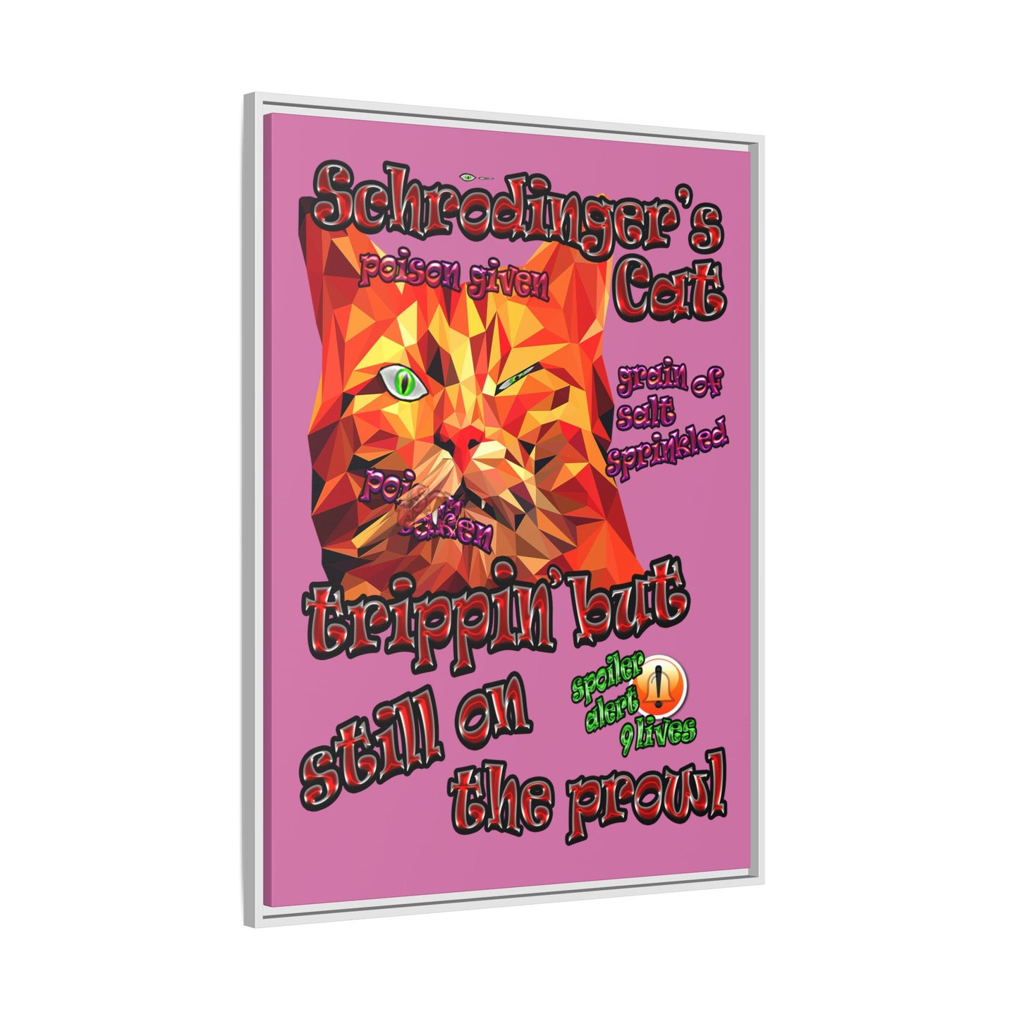 schrodinger's cat - framed canvas art (light pink)