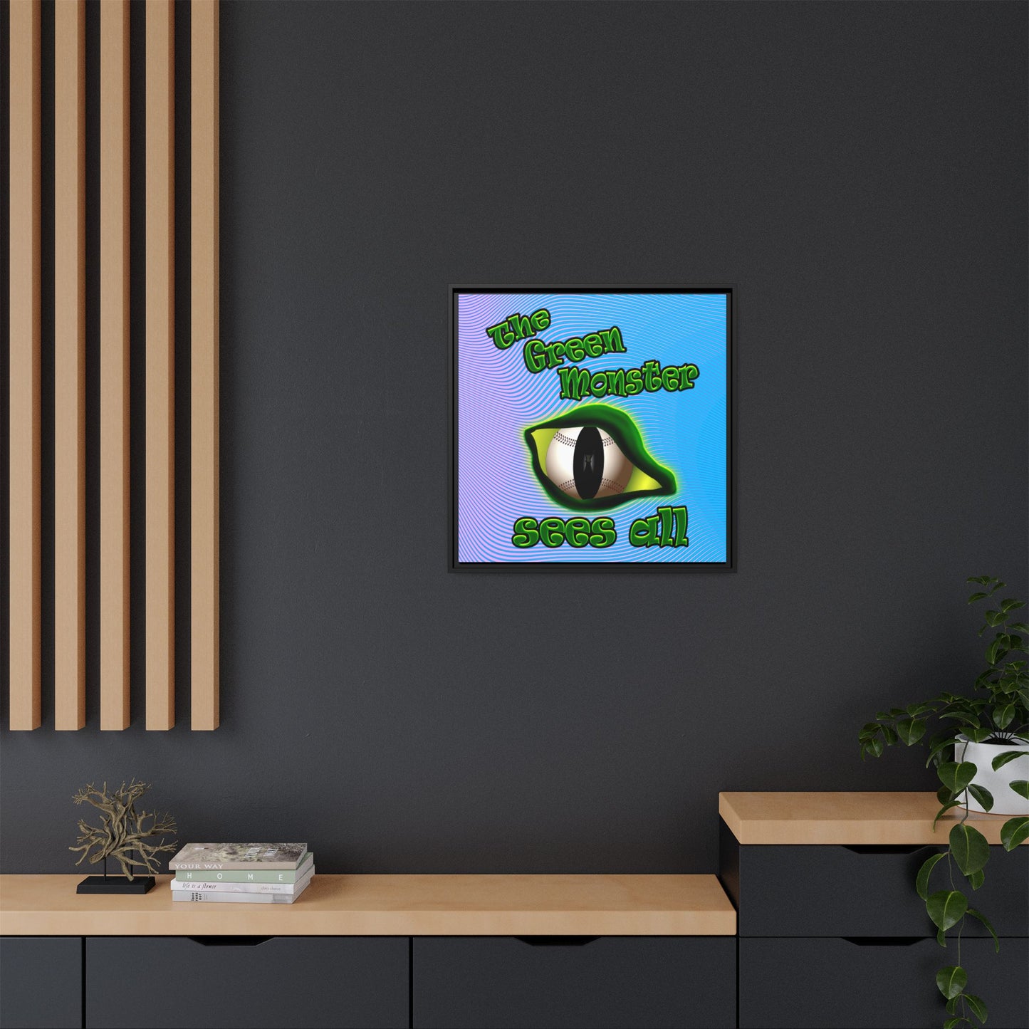 green monster - framed canvas art (light blue-purple wave)