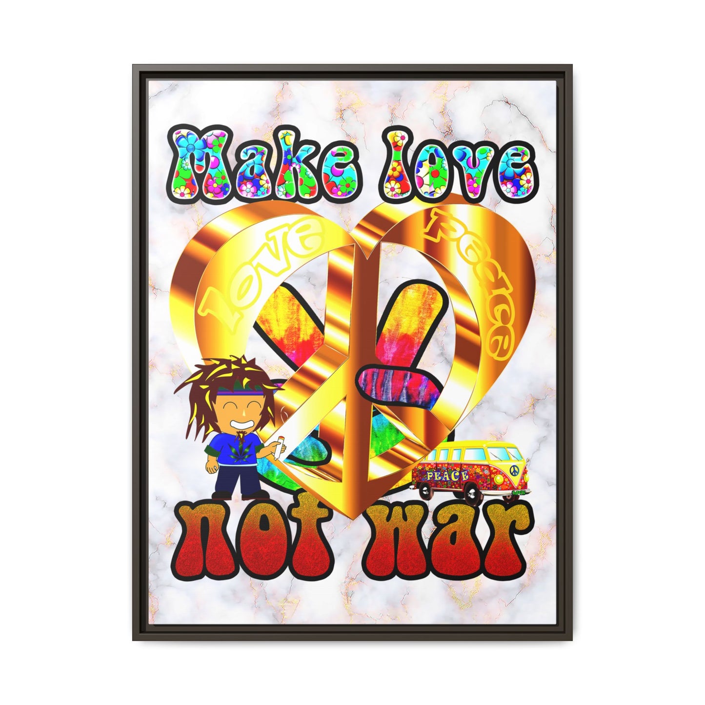 love peace - framed canvas art (white marble)