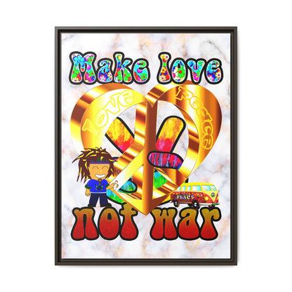 love peace - framed canvas art (white marble)