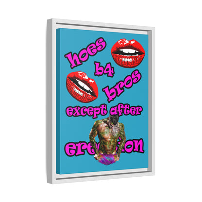 hoes b4 bros - framed canvas art (turquoise)