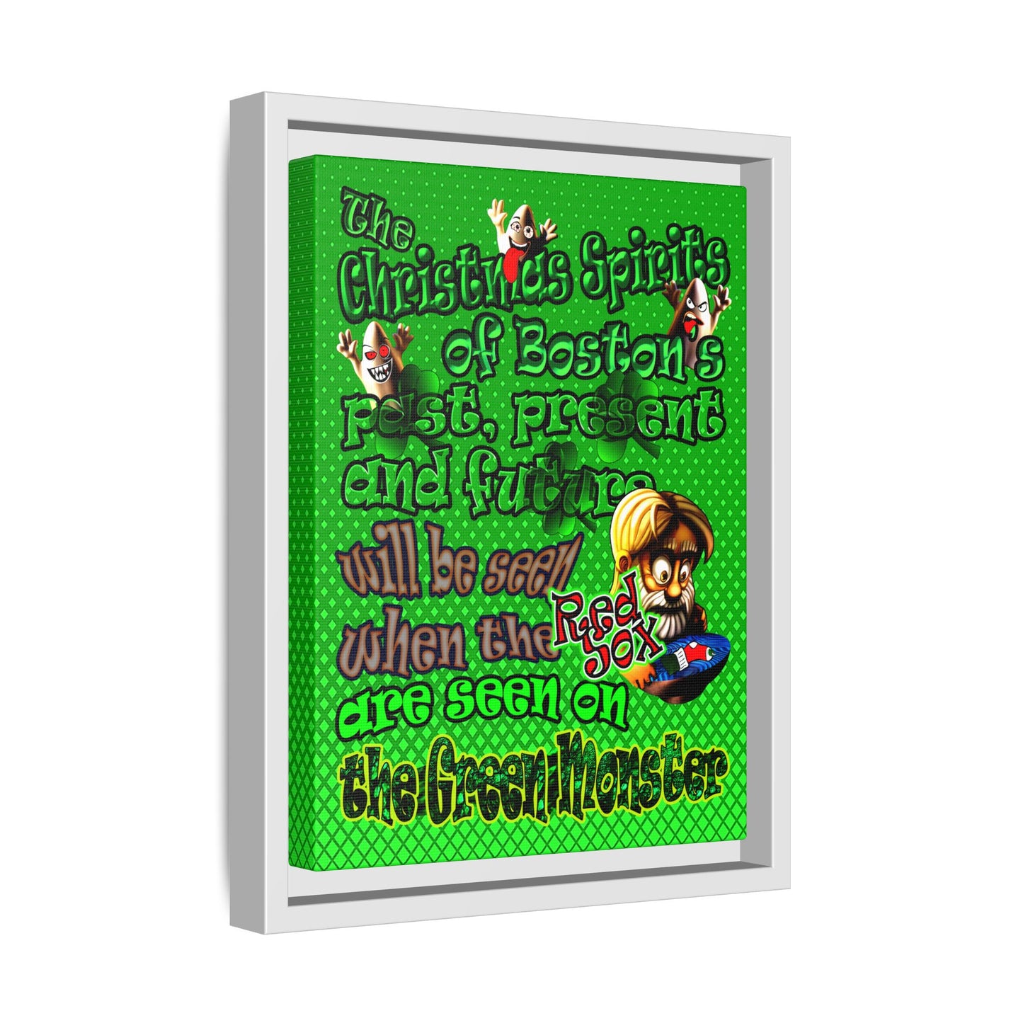 christmas spirits of boston - framed canvas art (logo green)