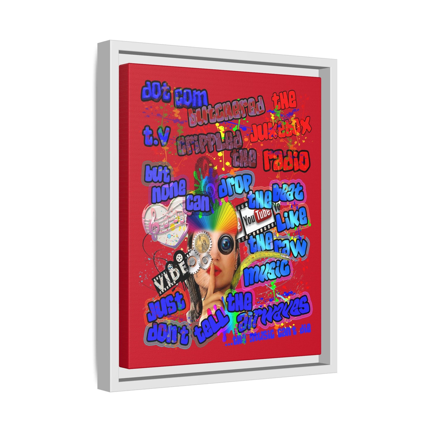 drop the beat - framed canvas art (dark red)