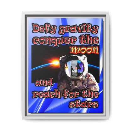 defy conquer reach - framed canvas art (blue-white wave)