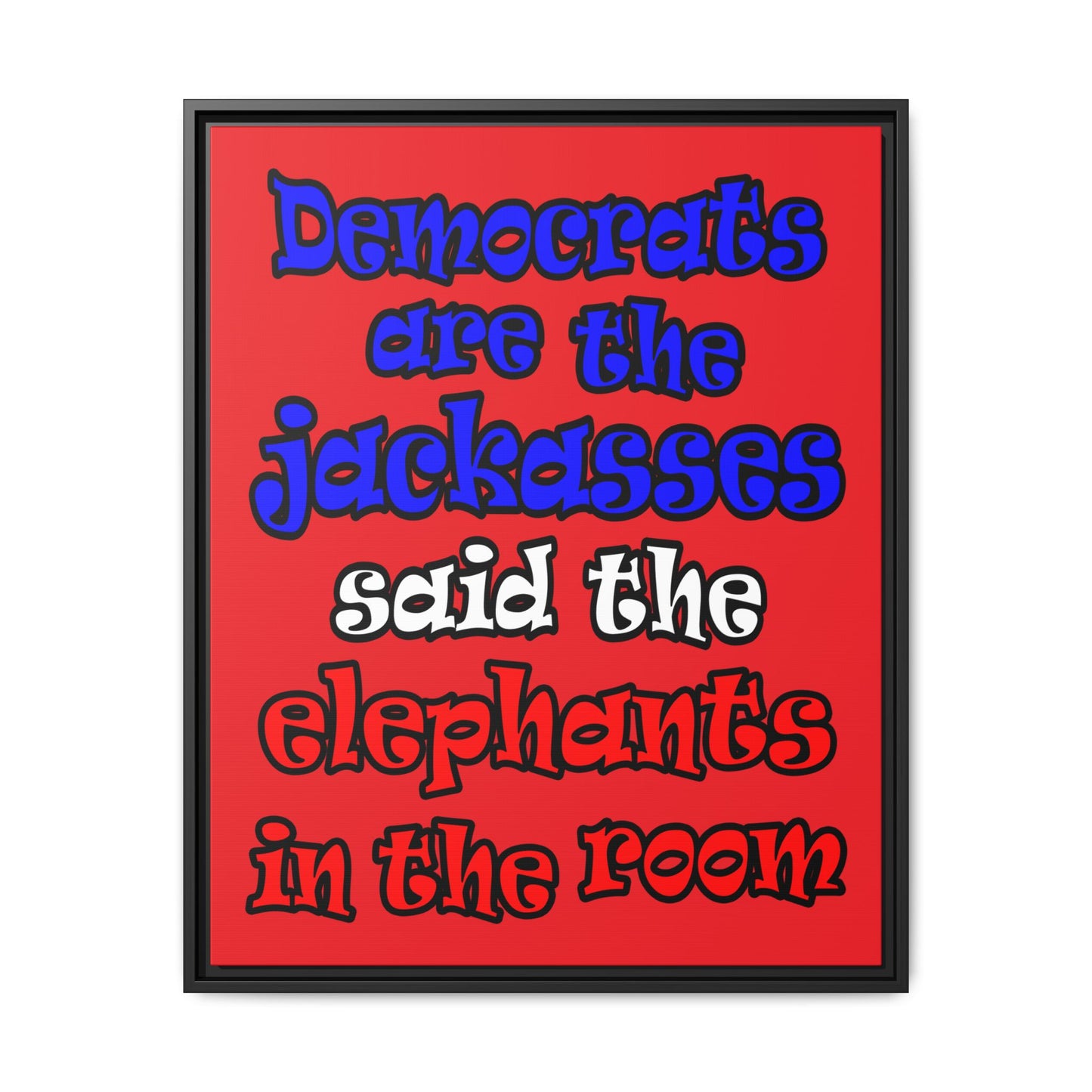 donkeys and elephants - framed canvas art (red)