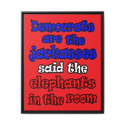 donkeys and elephants - framed canvas art (red)