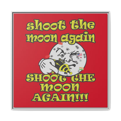 shoot the moon again - framed canvas art (dark red)