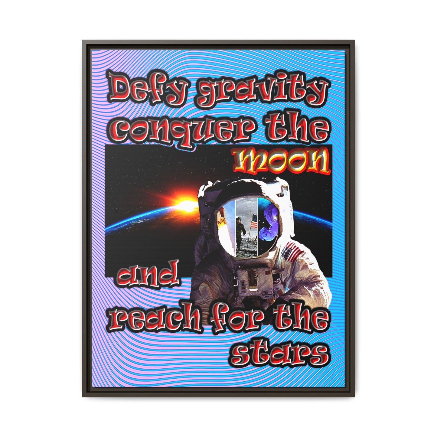 defy conquer reach - framed canvas art (light blue-purple wave)