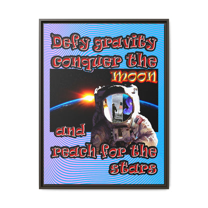 defy conquer reach - framed canvas art (light blue-purple wave)