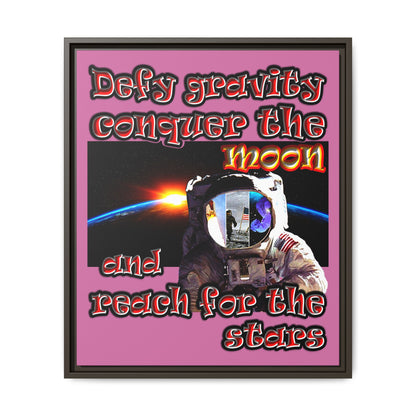 defy conquer reach - framed canvas art (light pink)
