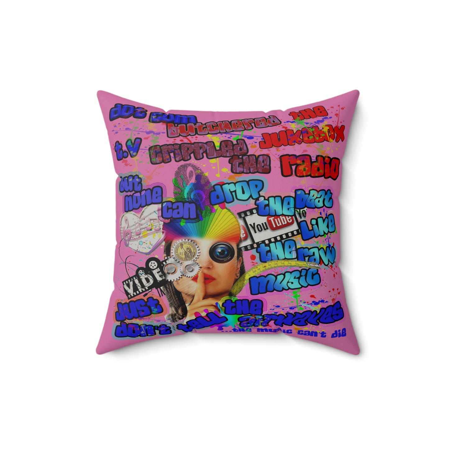drop the beat - Faux Suede Square Pillow - (light pink)