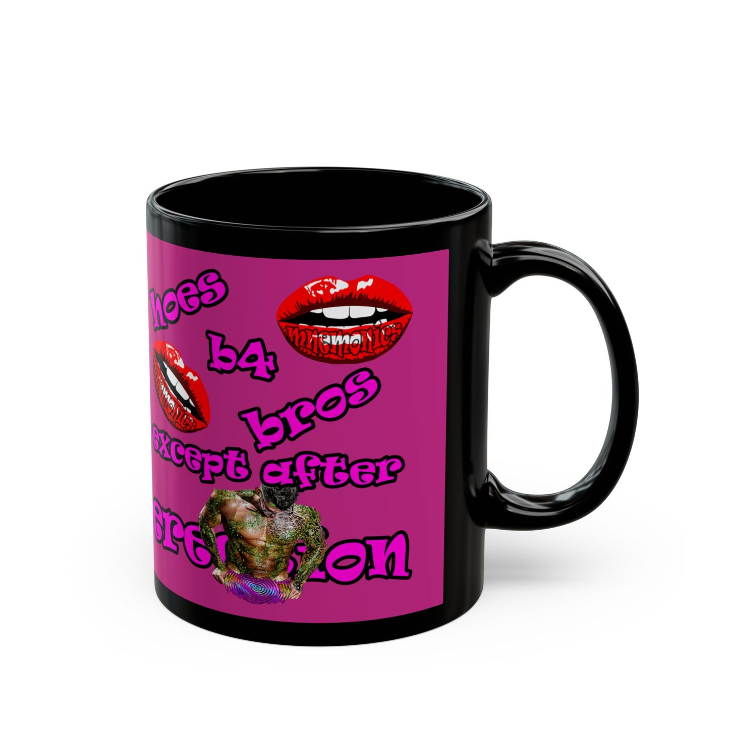 hoes b4 bros - Black Mug (pink)