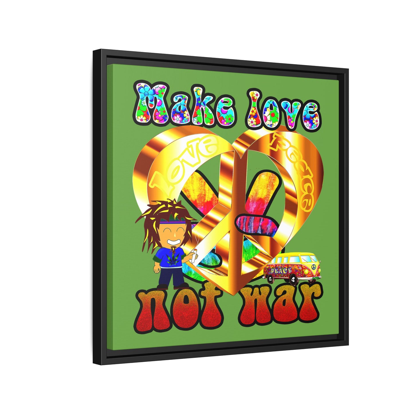love peace - framed canvas art (green)