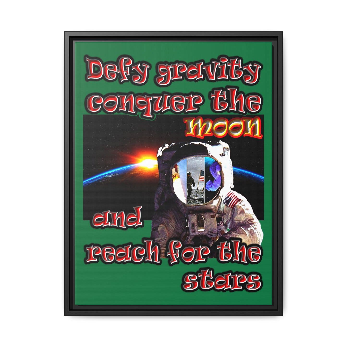 defy conquer reach - framed canvas art (dark green)