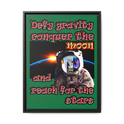 defy conquer reach - framed canvas art (dark green)