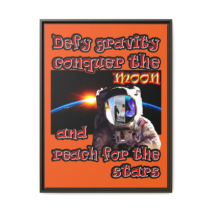 defy conquer reach - framed canvas art (orange)