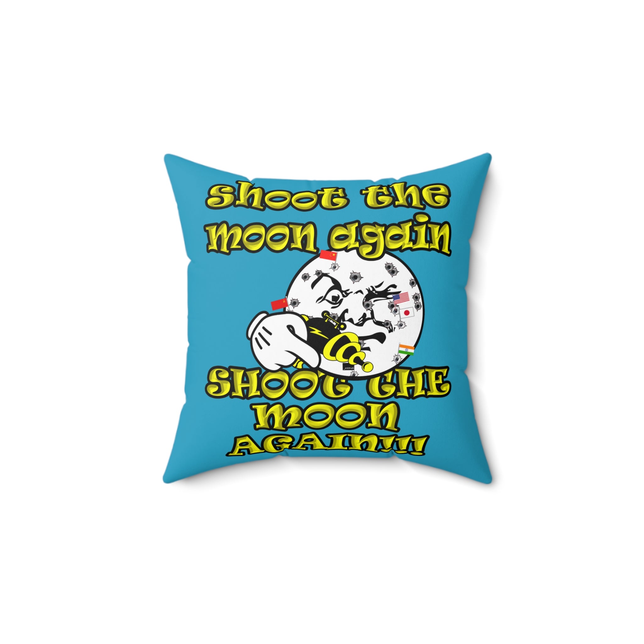 shoot the moon again - Spun Polyester Square Pillow - (turquoise)