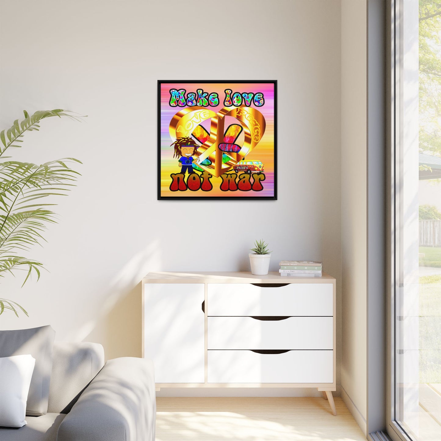 love peace - framed canvas art (color blur)
