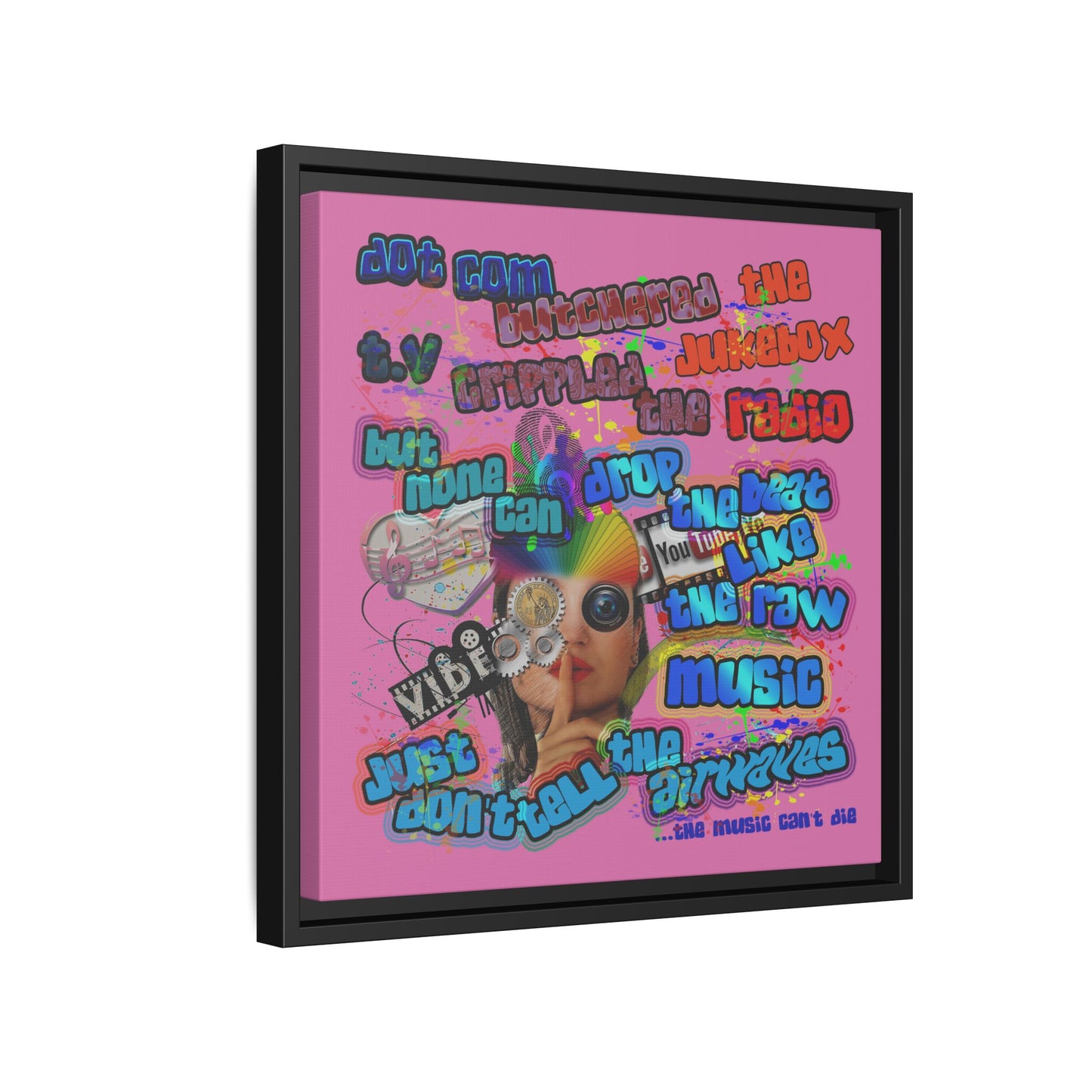 drop the beat - framed canvas art (light pink)