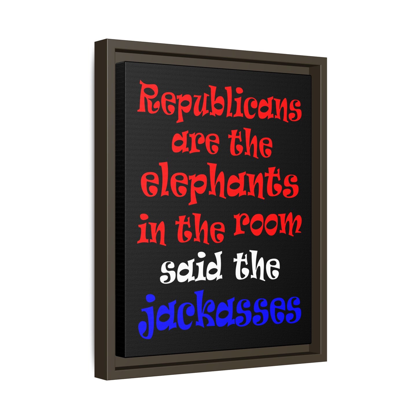 donkeys and elephants - framed canvas art (black)
