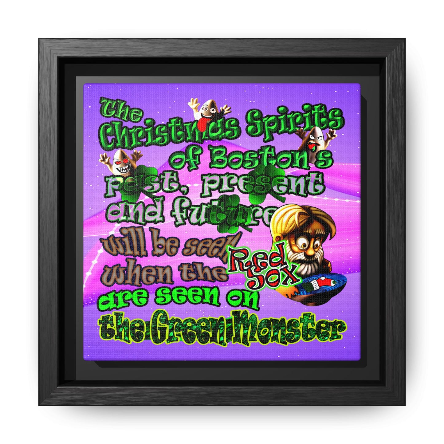 christmas spirits of boston - framed canvas art (purple-pink wave)