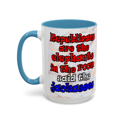 donkeys and elephants - Accent Mug (white marble)