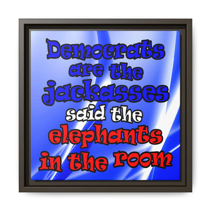 donkeys and elephants - framed canvas art (blue-white wave)