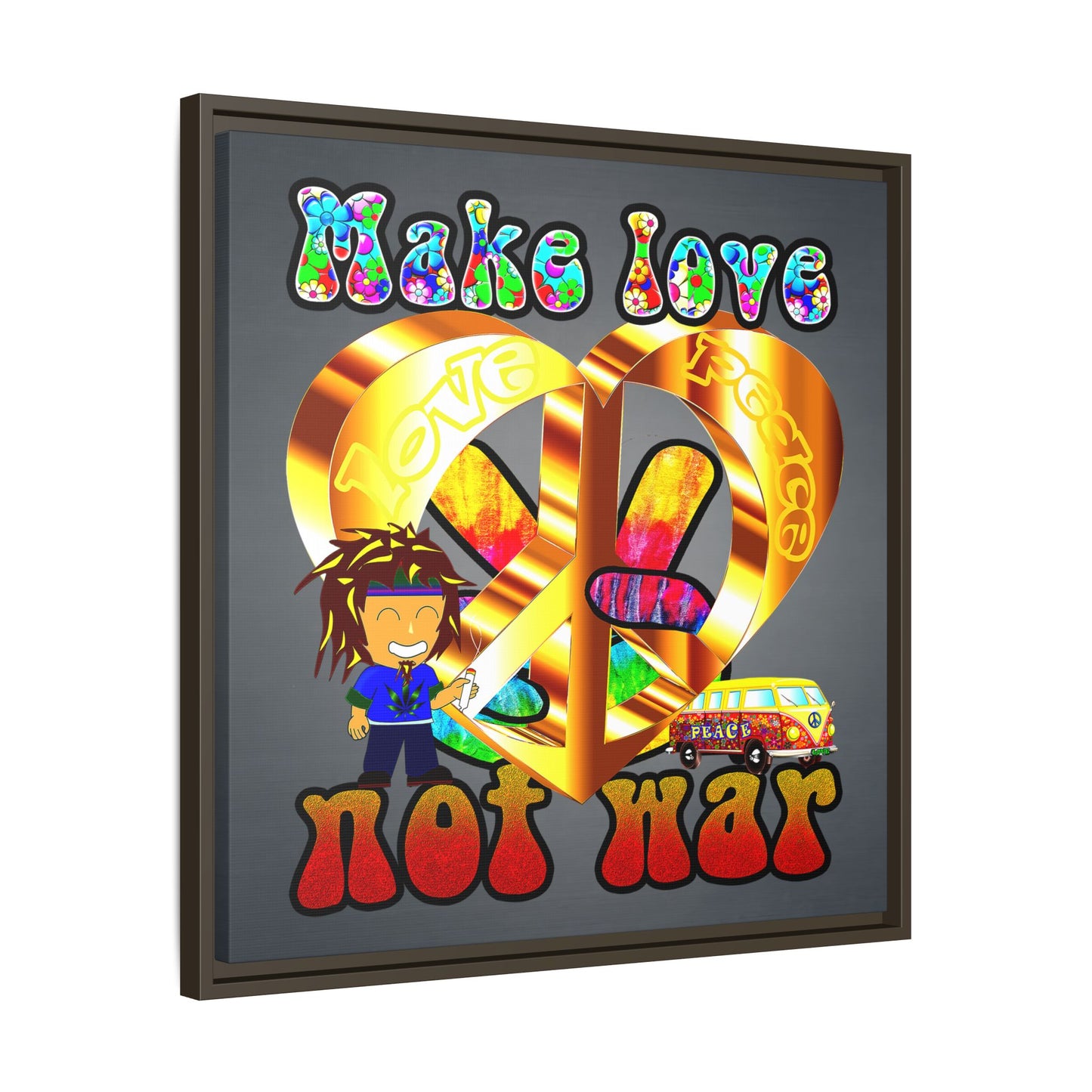 love peace - framed canvas art (grey-light grey)